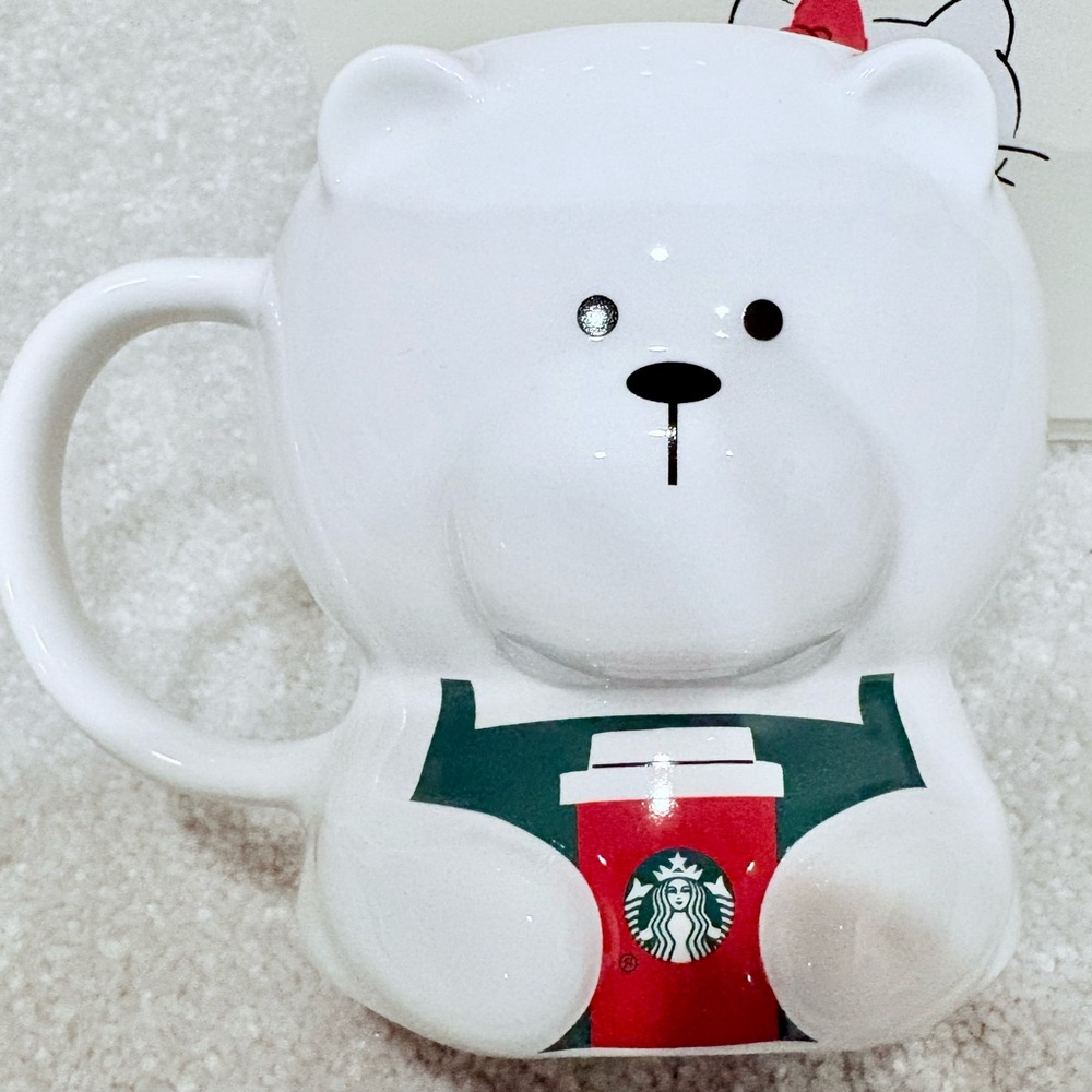 NEW Starbucks 2025 Holiday White Bear Mug with Green Apron and Red Cup
